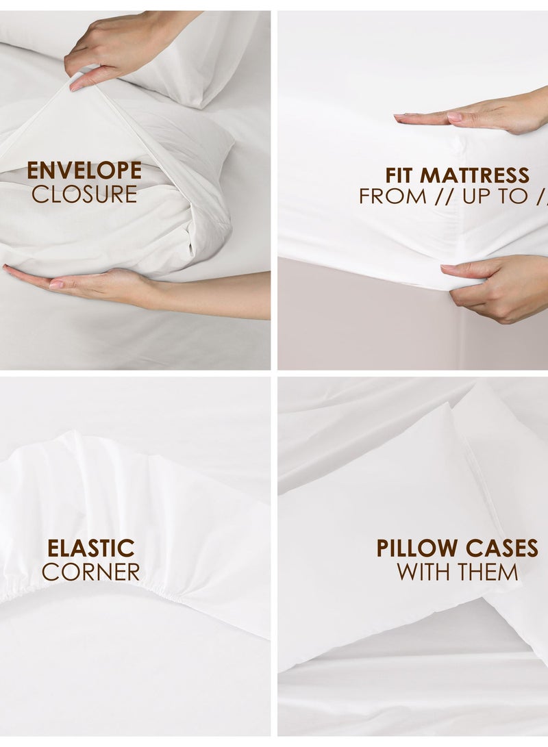Siesta Zen™ 3 Pcs Set Premium T250 Cotton Rich Fitted Sheet Set 30cm Deep Pocket Full Elastic Fits for All, Ultra Soft Breathable Wrinkle Resistant (1 Twin Fitted+2 Pillowcases) - Image 2